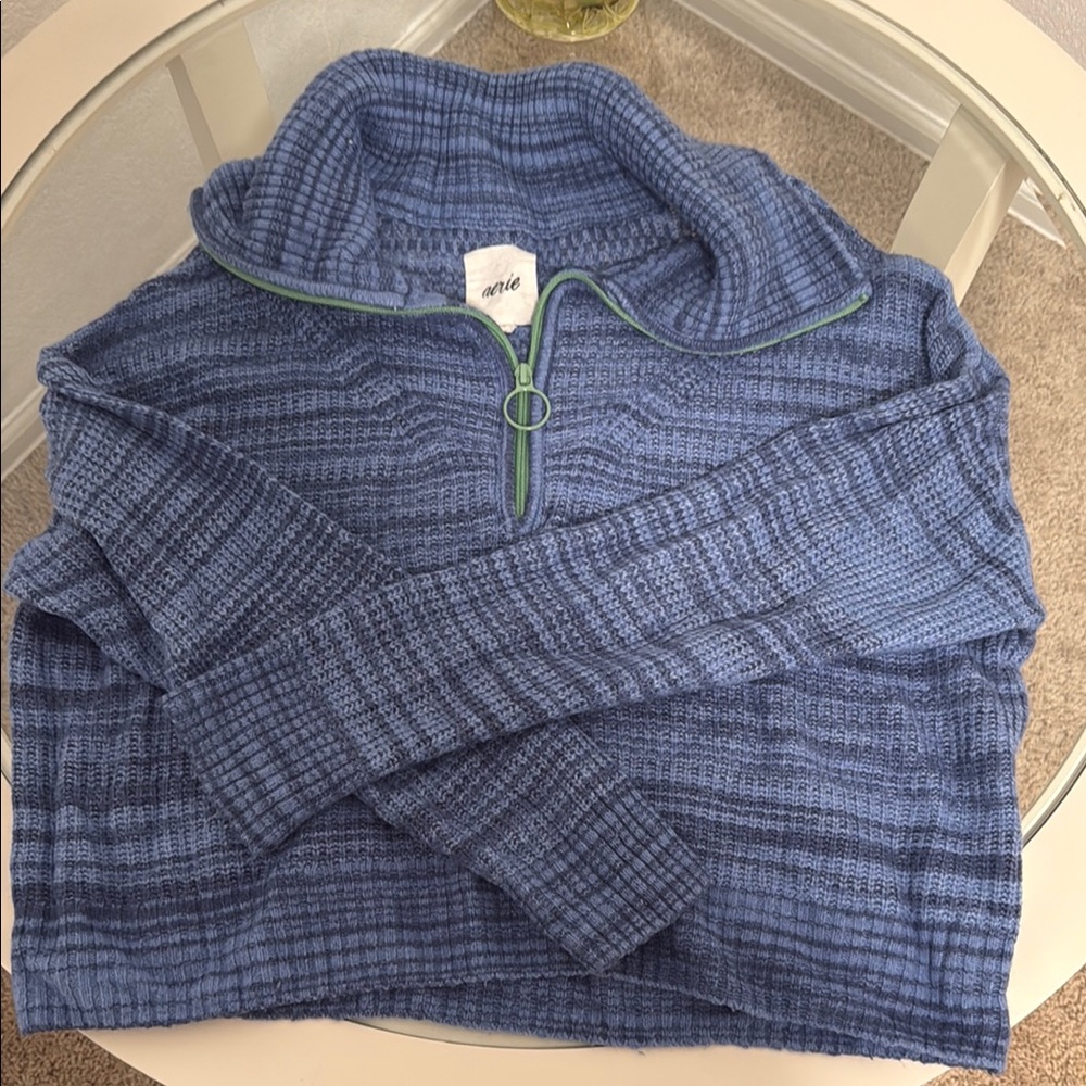 Aeropostale Blue and Green Zip-Up Sweater for Men